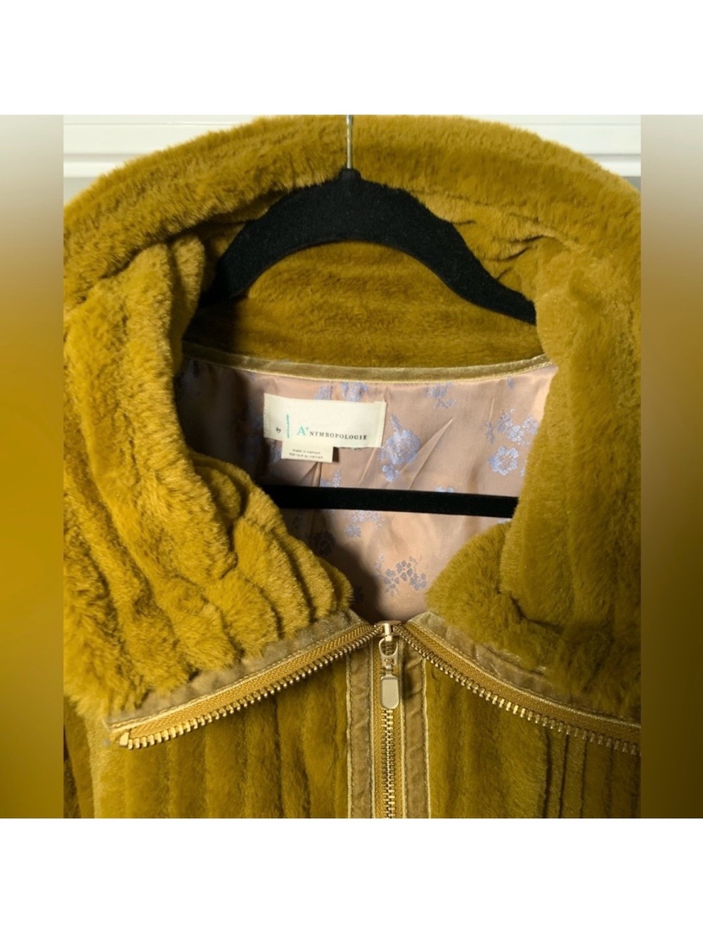 Anthropologie Natasha Faux Fur Jacket Mustard Yellow Plus Size Like New